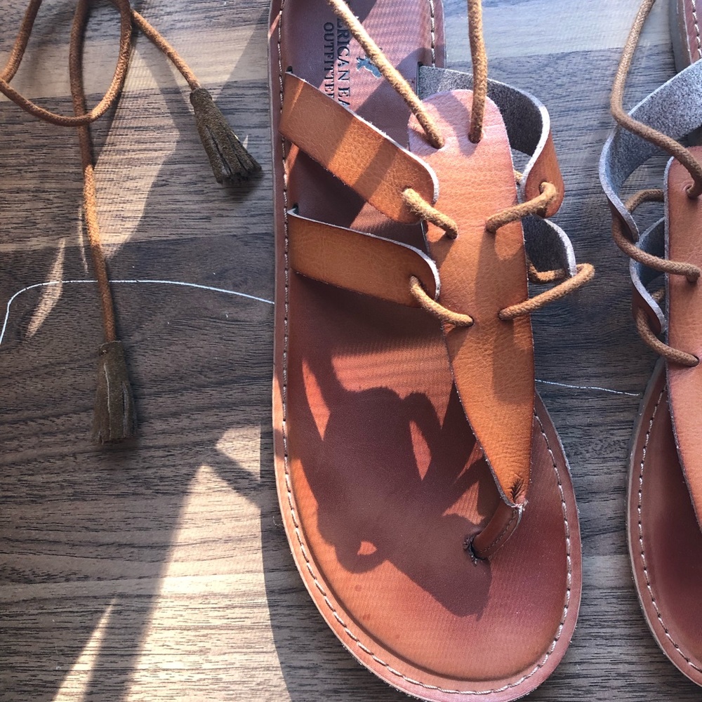NWOT | AE | Brown Leather Lace Up Sandals - Picture 2 of 5